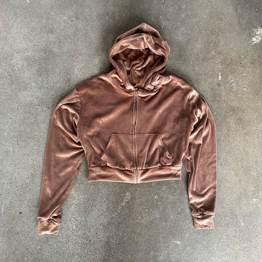 Skims Cropped Velour Hoodie in Sienna Size Small Loungewear Hoodie Jacket - Picture 4 of 8